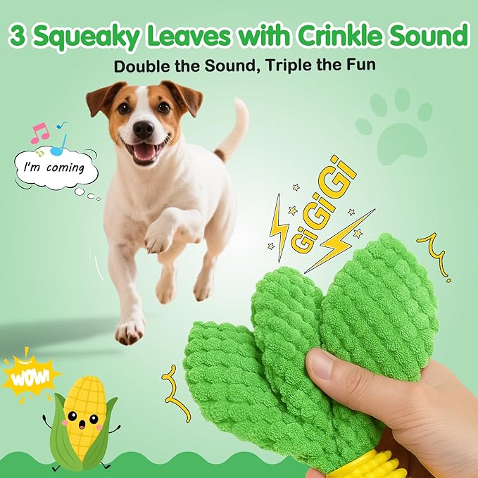 TOOPTATE Dog Chew Toys – Squeaky Corn Dog Toys to Keep Them Busy, Soft Durable Teething Toys for Medium and Large Dogs