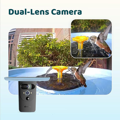 Birdfy Smart Bird Bath with Camera Solar Powered & Fountain & Stand, Dual-Lens Camera for Wildbird Watching, Auto Capture Bird Videos & Motion Detection - AI by Subscription