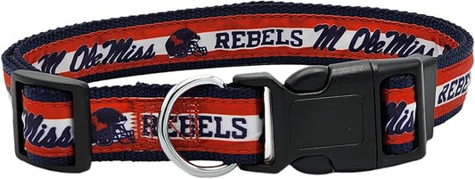 Pets First Collegiate PET Collar New Version Mississippi Ole Miss Rebels Dog Collar, Size Medium. Best Sports Team Color for Dogs & Cats. A Shiny & Colorful Dog & Cat Collar Licensed by The NCAA