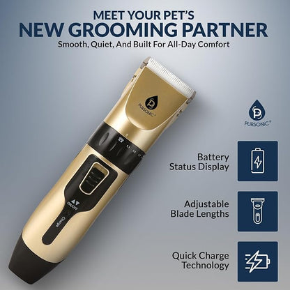 Pursonic Rechargeable Dog Clippers for Grooming – Professional Pet Clippers for Dogs & Cats, Quiet Pet Hair Trimmer with Adjustable Blades and Guide Combs