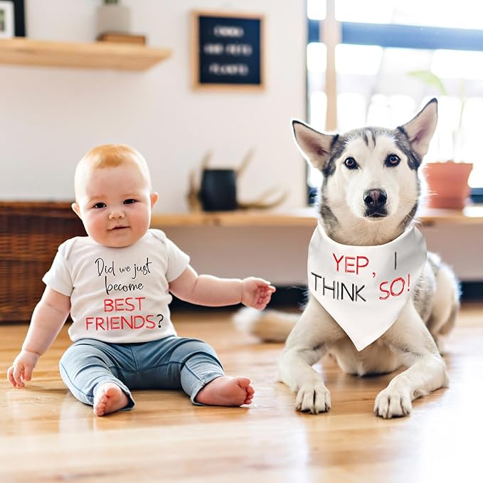 Baby and Dog Matching Outfits, Matching Best Friends Outfits Cotton Baby Bodysuit and Dog Bandana Set for Infant Newborn Pet