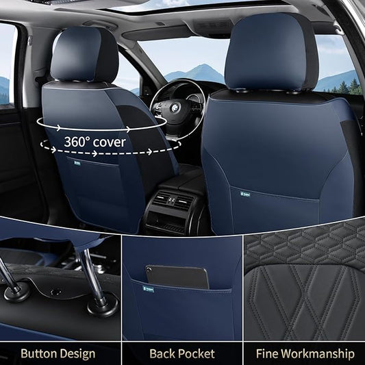 FLORICH Leather Front Car Seat Covers Waterproof Durable Front Seat Protector for Cars Luxury Seat Cover Breathable Vehicle Seat Cushion Universal Fit for Most Car Truck SUV, Black&Blue