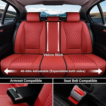 Coverado Car Seat Covers Full Set, Waterproof Nappa Leather Seat Covers for Cars, Front and Back Car Seat Protector, Luxury Car Seat Covers, 5 Seats Universal Red Car Seat Cover Fit for Most Cars