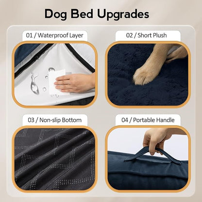 MEKIY Large Orthopedic Dog Bed with Sides Big Dog Beds with Removable Washable Cover Non-Slip Waterproof Pet Bed for Medium Large Dogs - Navy Blue L