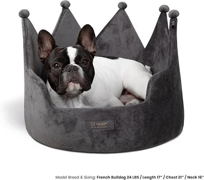 NANDOG Crown Dog Bed for Small Dogs & Cats – Soft Plush Round Pet Bed, Cozy Royal Design, Comfortable Indoor Puppy Bed for Crate or Kennel, Dark Gray, Medium