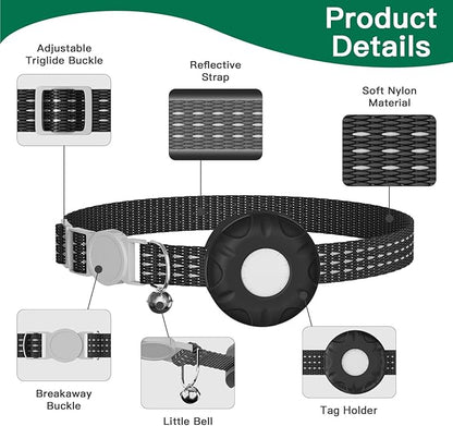 Cat Tracker Collar,No Monthly Fee Cat Tracker Works with Apple Find My App(Only iOS),GPS Tracker for Cats,Real-Time Location Pet Tracking|Safety Collar and Tracker Holder Included - Black