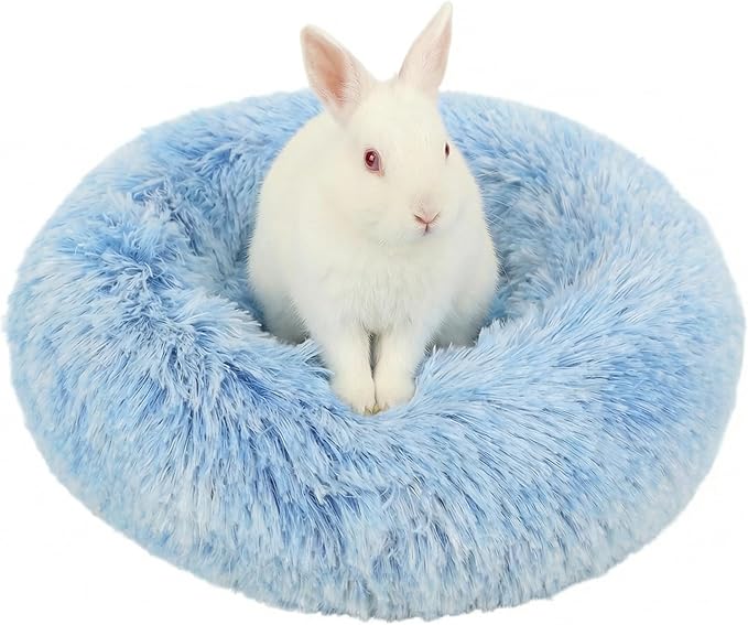 Tiny Dog Bed 11.8 Inch for Extra Small Dogs,Washable Puppy Bed,Soft Faux Fur Calming Donut Bed for Chihuahua Yorkie Maltese Pomeranian,Blue and White