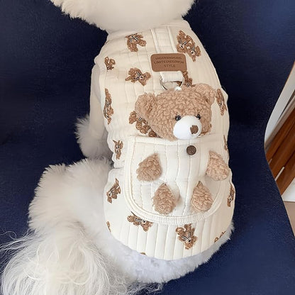 Cute Pet Apparel Plush Bear Pattern Cartoon Dog Clothes All Season Sleeveless Puppy Kitten Pullover Soft Skin-Friendly (White2, XS (1-2.2lbs))