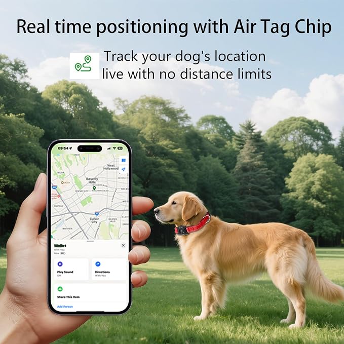 1Pc Air Tags Dog Collar Tracker, Waterproof Pet Collar Location Tracker with Air-Tag Chip for Apple Find My (iOS only) (Red, S)