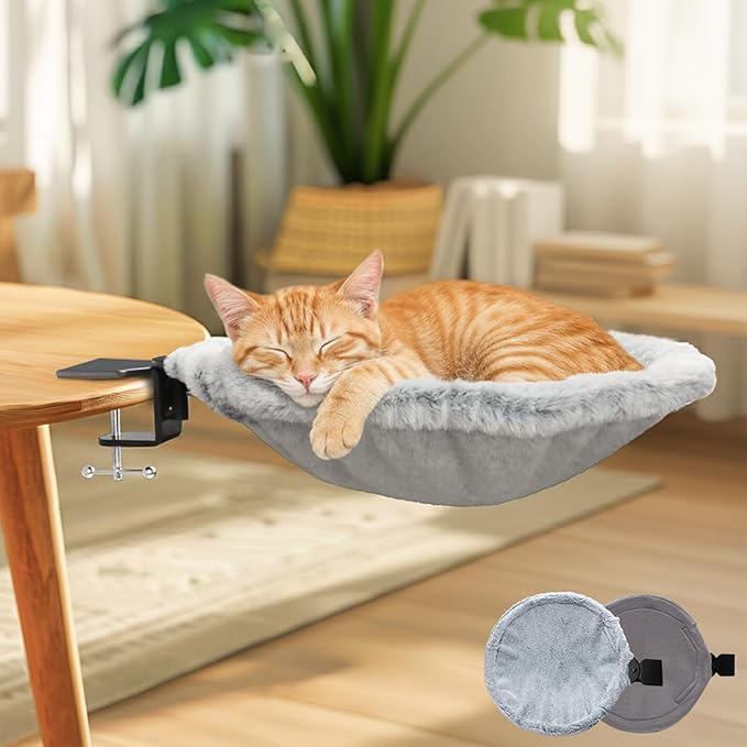 Cat Desk Bed with Replacement Cover, Cat Hammock Desks Cats Nest Furniture, Removable Washable Cats Sleeping Bed for Office Desks and Game Table, Supports Up to 45 lbs