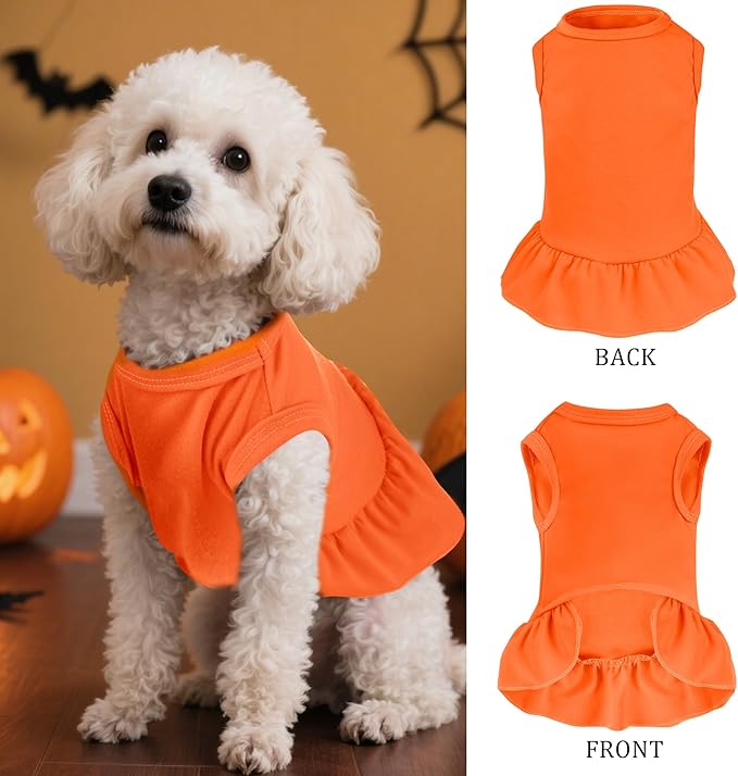 2 Pcs Dog Dresses Cat Skirt Solid Color Dog Clothes Summer Sleeveless Puppy Girl Clothes for Small Pet Dogs Cats (Purple,Orange, Large)