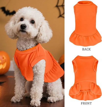2 Pcs Dog Dresses Cat Skirt Solid Color Dog Clothes Summer Sleeveless Puppy Girl Clothes for Small Pet Dogs Cats (Purple,Orange, Large)