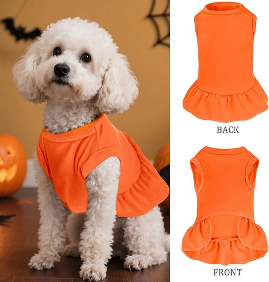 2 Pcs Dog Dresses Cat Skirt Solid Color Dog Clothes Summer Sleeveless Puppy Girl Clothes for Small Pet Dogs Cats (Purple,Orange, Large)