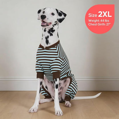 KYEESE Dog Pajamas, Soft Fleece Pets Jumpsuit Pets Sleepwear, Stretchy Dog Pajamas Medium Size Dogs, Comfy Dogs PJS with 4 Legs, Lightweight Pet Clothes Pet Onesie, Blue Striped, 2XL