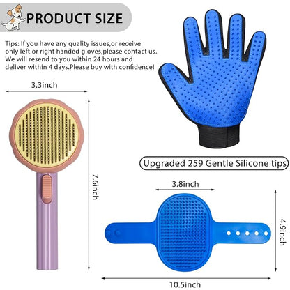 Cat Grooming Glove Brush, Pet Brush for Short and Long Haired Pets | Self-Cleaning Slicker Dog Bath Brush for Shedding and Grooming,Removes Loose Hair and Tangles,Promote Circulation