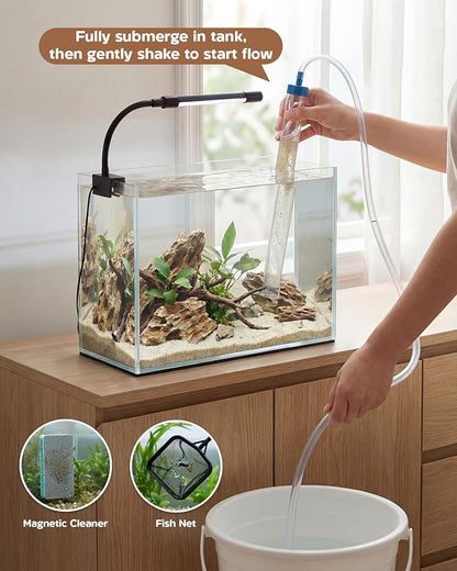 Glass Fish Tank Kit, 3 Gallon Betta Fish Tank Aquarium Starter Kit with Filter, Lights, Lid, for Betta, Goldfish, Small Fish or shrimg，Clear