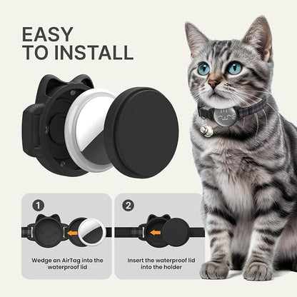 AirTag Cat Collar, Reflective Breakaway Cat Collar, Hidden Holder with Bell | Compatible with Apple AirTag 1st & 2nd Gen, Lightweight Water-Resistant Strap for Cats, AirTag Not Included