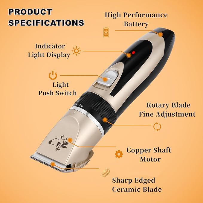 Aovdy Dog Clippers Grooming Kit, Low Noise with Rechargeable, Pet Shaver Cordless Electric Quiet Hair Thick Coats Clippers Trimmers Set for Dogs Cats Rabbit Pets (Gold A)