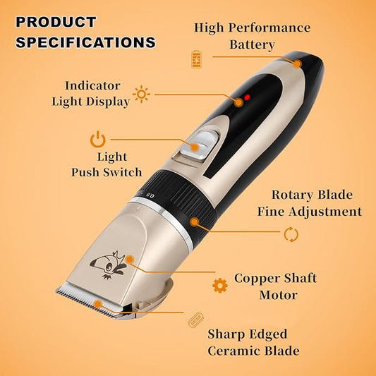 Aovdy Dog Clippers Grooming Kit, Low Noise with Rechargeable, Pet Shaver Cordless Electric Quiet Hair Thick Coats Clippers Trimmers Set for Dogs Cats Rabbit Pets (Gold A)
