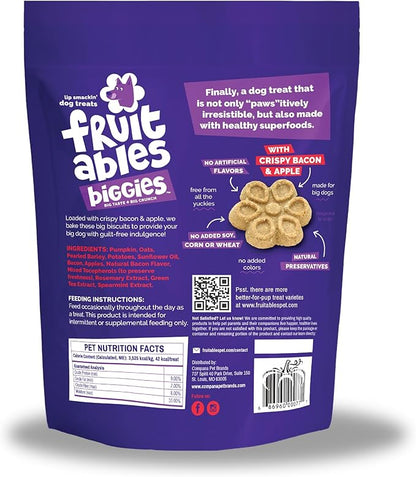Fruitables Biggies Dog Biscuits, Healthy Treats for Dogs, Pumpkin Doggie Biscuits, Crunchy Treats, Made Without Wheat, Corn and Soy, Made in the USA, Crispy Apple and Bacon Flavor, 16oz