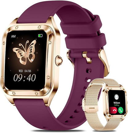 Smart Watch for Women, 1.6'' Bluetooth Call(Answer/Dial), Activity Fitness Tracker with Heart Rate/Sleep Monitor 100+ Sports Pedometer AI Voice, Smartwatch for Android iPhone Compatible (Rose Gold)