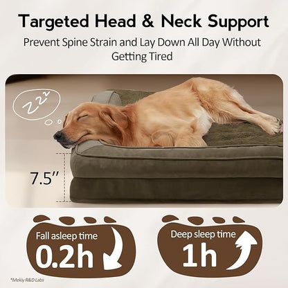 MEKIY Large Dog Bed - XL Orthopedic Egg-Crate Memory Foam Dog Beds with Removable Washable Cover, Waterproof Pet Beds with Non-Slip Bottom, Light Coffee