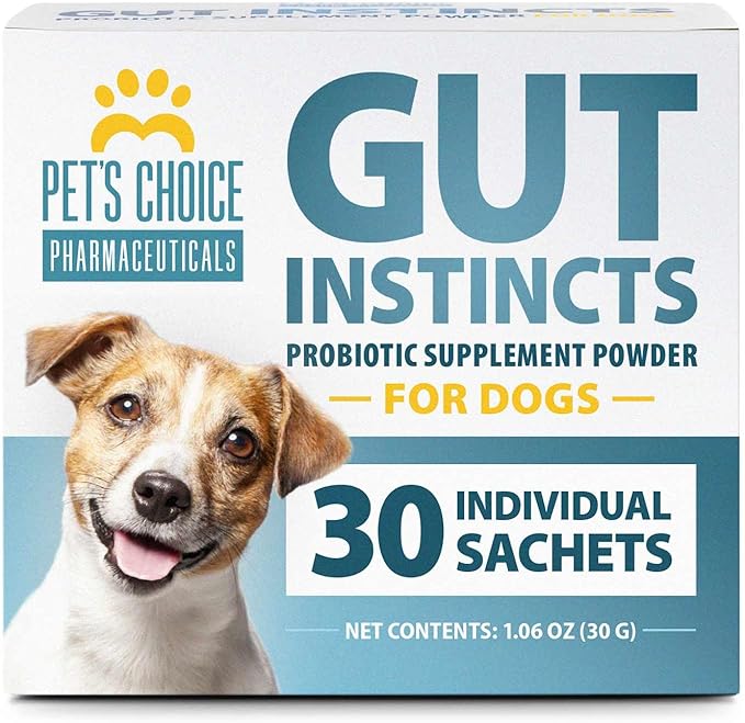 Pet’s Choice Gut Instincts Probiotic Powder Packets for Dogs, 30 Count – Daily Digestive & Immune Support with Lactobacillus, Enterococcus, Inulin & Vitamins – for Puppies, Adult & Senior Dogs