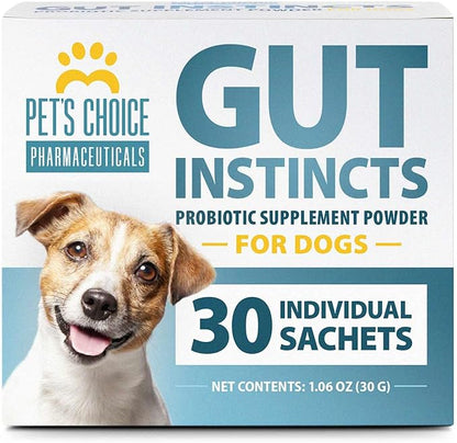 Pet’s Choice Gut Instincts Probiotic Powder Packets for Dogs, 30 Count – Daily Digestive & Immune Support with Lactobacillus, Enterococcus, Inulin & Vitamins – for Puppies, Adult & Senior Dogs
