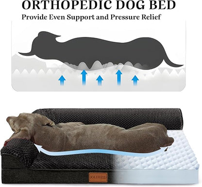 Orthopedic XL Dog Bed Large Sized Dog 48''X30'', Waterproof L Bolster Extra Large Egg Crate Foam Pet Crate Beds with Washable Removable Cover, Non-Slip Soft Pet Couch Mat, Black