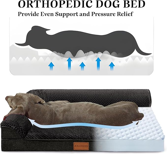 Orthopedic Dog Bed Large Sized Dog 36''X24'', Waterproof L Bolster Egg Crate Foam Pet Crate Beds with Washable Removable Cover, Non-Slip Soft Pet Couch Sleep Mat, Black