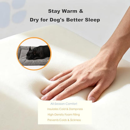 4-Season Water-Resistant Dog Beds for Metal Crates, Indoor & Outdoor Use for Dogs & Cats up to 30 lbs, Durable Oxford 900D Fabric, Plush Pillow & Supportive Foam, Washable (28 inches, Grey)