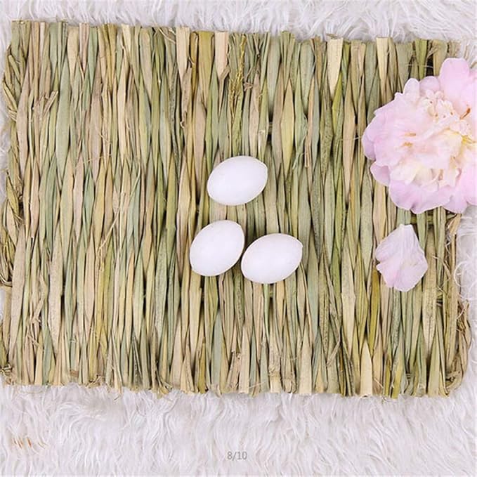 Hamiledyi Grass Mat Woven Bed Mat for Small Animal 3PCS Large Bunny Bedding Nest Chew Toy Bed Play Toy for Guinea Pig Parrot Rabbit Bunny Hamster Rat