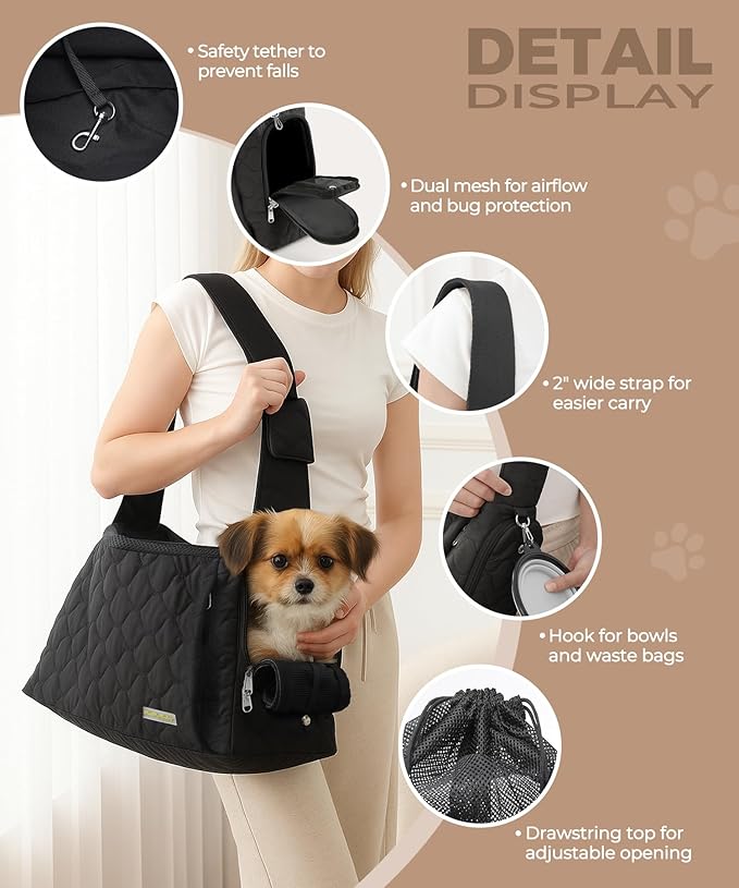 JourCraf Dog Carrier Sling for Small Dogs, Front Cat Sling & Cats Up to 15 lbs, Dog Purse with Adjustable Strap Front Zipper Pocket, Double Safety Feature, Hands Free for Travel