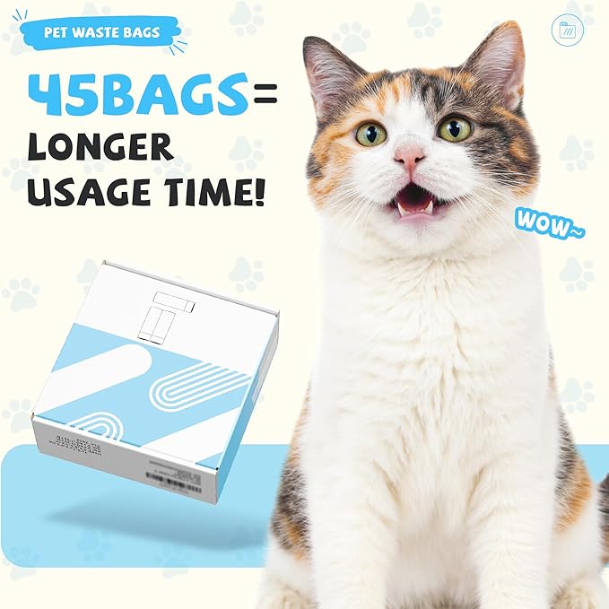 Cat Litter Box Liners 45 Count, 1 Mil Thick Drawstring Bags for Automatic Litter Boxes, No Leak, No Tear, Easy Clean & Odor Control (24.8" x 14.5")
