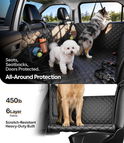 Wigoo Dog Truck Seat Cover for Back Seat, 450lb Support Hard Bottom Hammock for 1–4 Large Dogs, Waterproof & Anti-Scratch Backseat Protector, Car Bed Extender for Truck & SUV, Size-XL, Black+Orange