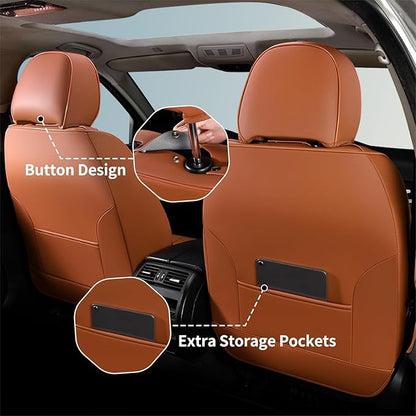 FLORICH Full Set Car Seat Covers, Automotive Seat Covers for Trucks, SUV, Sedans, Waterproof Nappa Leather Seat Protector Car Accessories for Most Cars - Brown