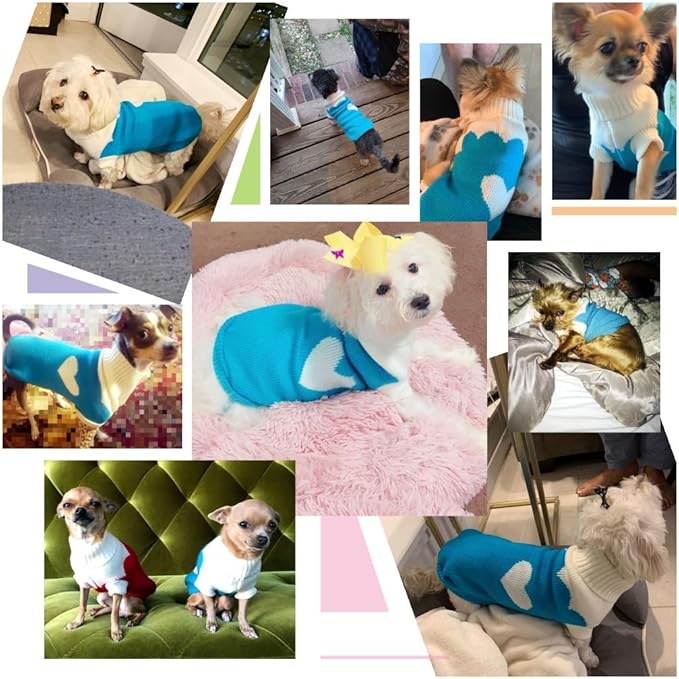 CHBORCHICEN Pet Dog Sweaters Classic Knitwear Turtleneck Winter Warm Puppy Clothing Cute Strawberry and Heart Doggie Sweater (Sky Blue, Small)