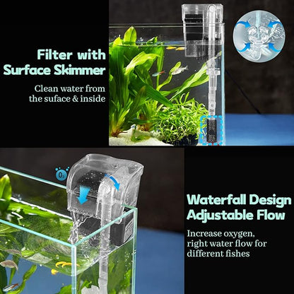 LAQUAL Rimless Glass Aquarium Starter Kit (3 Gal), Ultra Clear Low Iron Glass Fish Tank Set, Small Beta Fish Tank & Filter with Surface Skimmer & 3-Mode LED Light