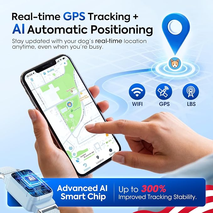 Smart Dog GPS Tracker, Complimentary 6-Month Subscription, Live Pet Tracker with Virtual Fence, Dog Tracker for Dogs with Health & Behavior Monitoring, Escape Alerts, with Virtual Fence, Blue