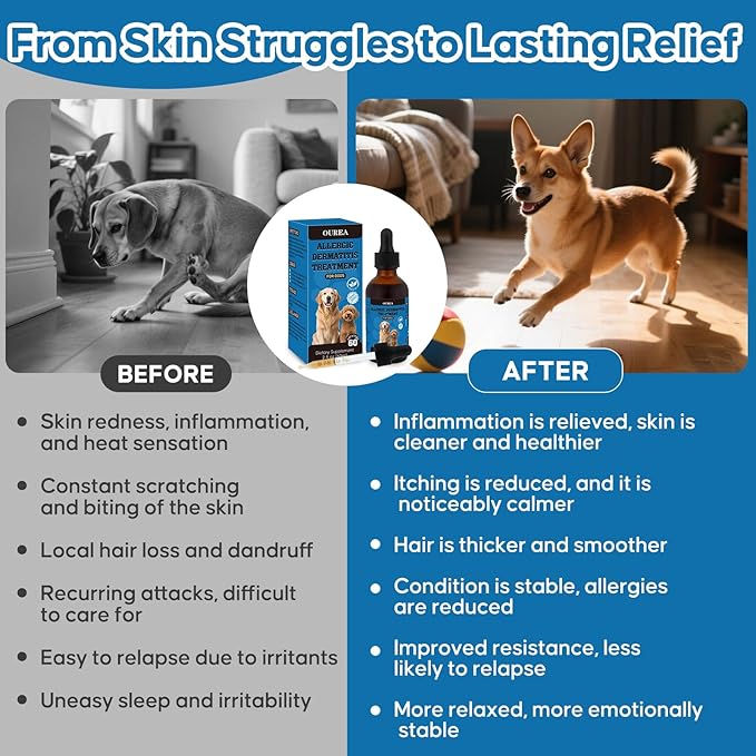 Dog Dermatitis Treatment for Allergies, Natural Itch Relief Drop & Hot Spot Support for Itchy, Red, Irritated Skin, Herbal Formula for Dog Allergy Relief, Dermatitis Treatment, Dog Itching Skin Relief