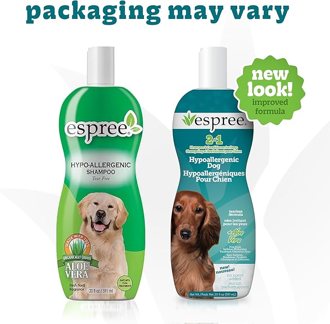 Espree Hypoallergenic Dog Shampoo & Conditioner, Tearless Formula with Aloe Vera, Sulfate-Free, Paraben-Free, Harsh Chemical and Dye-Free, Safe for Sensitive Skin, 20oz