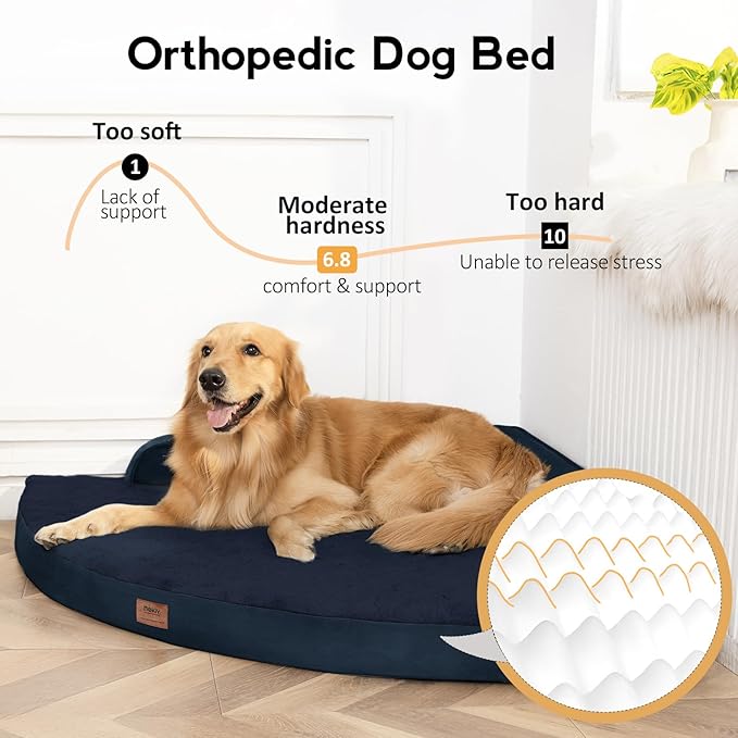 MEKIY Large Dog Bed - XL Orthopedic Egg-Crate Memory Foam Dog Beds with Removable Washable Cover, Waterproof Pet Beds with Non-Slip Bottom, Navy Blue