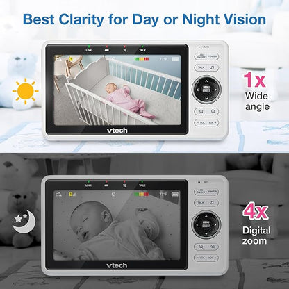 VTech VM901 Smart WiFi Baby Monitor with 1080p FHD Camera and 5" HD IPS Display, Free App, Remote Pan Tilt Zoom, Night Vision, Motion Detection Alerts