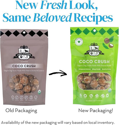 Lord Jameson: Coco Crush 6 oz - Dog Patisserie Treats, Organic Soft & Chewy No-Bake Recipe, PB & Coconut Superfood Bites, Gluten & Preservative Free