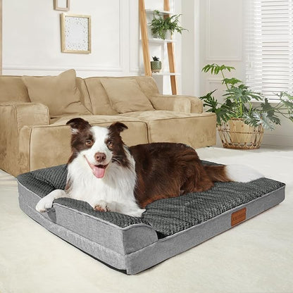 Orthopedic Dog Bed Medium Size Dog 30''X20'', Waterproof L Bolster Egg Crate Foam Pet Crate Beds with Washable Removable Cover, Non-Slip Soft Pet Couch Sleep Mat, Grey