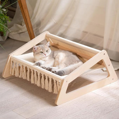 CHEERHOME PETS Cat Hammock Bed with Removable Washable Cover, Pet Couch Sofa for Indoor Cats Elevated Kitty Lounge Chair Suitable for Puppy, Wooden Cat Furniture(Large)