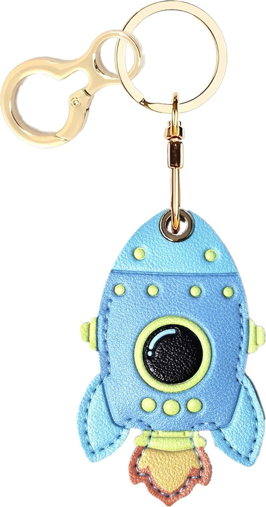Leather Keychain Holder Case Compatible with AirTag,Cute Protective Cover with Keyring,Anti-Scratch Finder GPS Tracker Case for Wallet Keys,bag,pets,Backpack(Rocket Green)