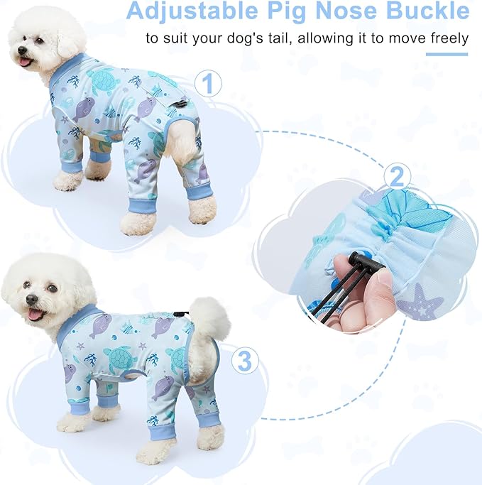 Bienbee Dog Pajamas, 4 Pack Dog Recovery Suit Shedding Suit Cute Soft Puppy Clothes Dogs Pjs Onesies Jammies Adjustable Breathable & Stretchy Clothes for Small Medium Large Dogs Girl Boy Puppy-M