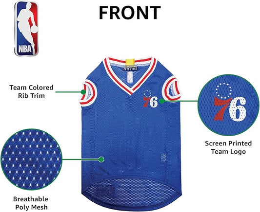 Pets First NBA PHILADELPHIA 76ERS DOG Jersey, Medium - Tank Top Basketball Pet Jersey (76R-4047-MD)