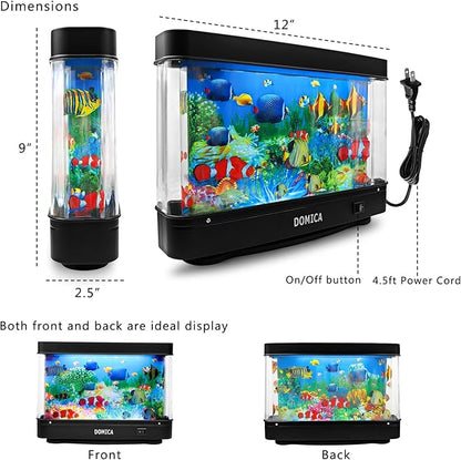 Fake Fish Tank with Moving Fish, Decorative Aquarium Lamp (Auto 2/4/12H Shutdown Timer), Artificial Tropical Marine Tank, LED Mood Light Office Table Light, Fun Gifts